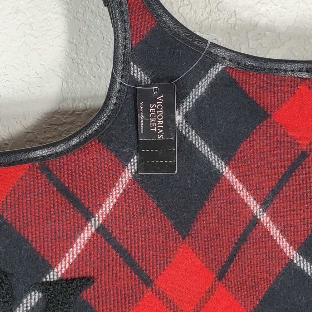 Victorias Secret Red & Black Tartan Plaid Tote Bag VS Logo Hobo 19.5" x 12" - Picture 4 of 9